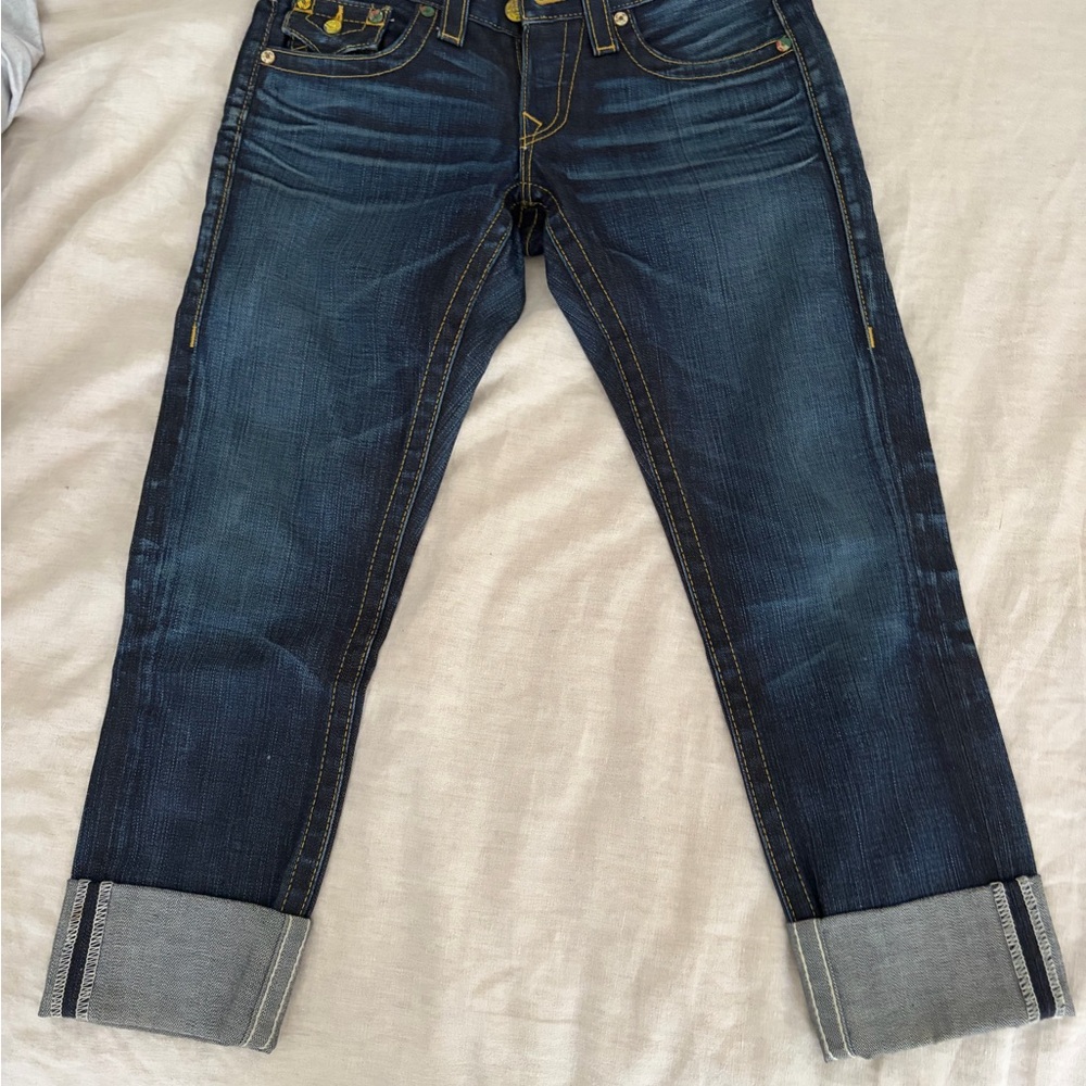 True Religion Women’s Dark Wash Cuffed Jeans - Blue